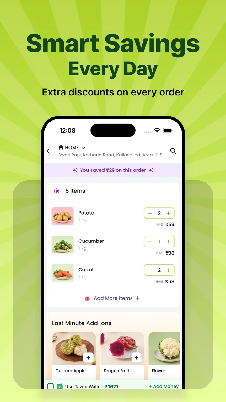 Tazoo cart showing savings on an order