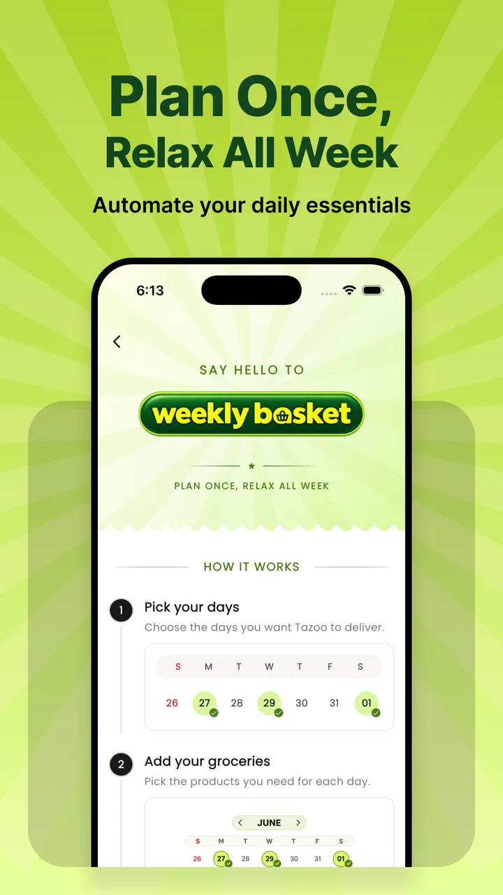 Tazoo Weekly Basket planning screen