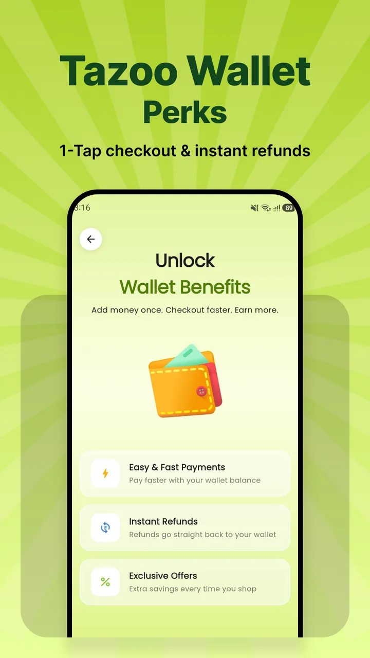 Tazoo Wallet benefits screen