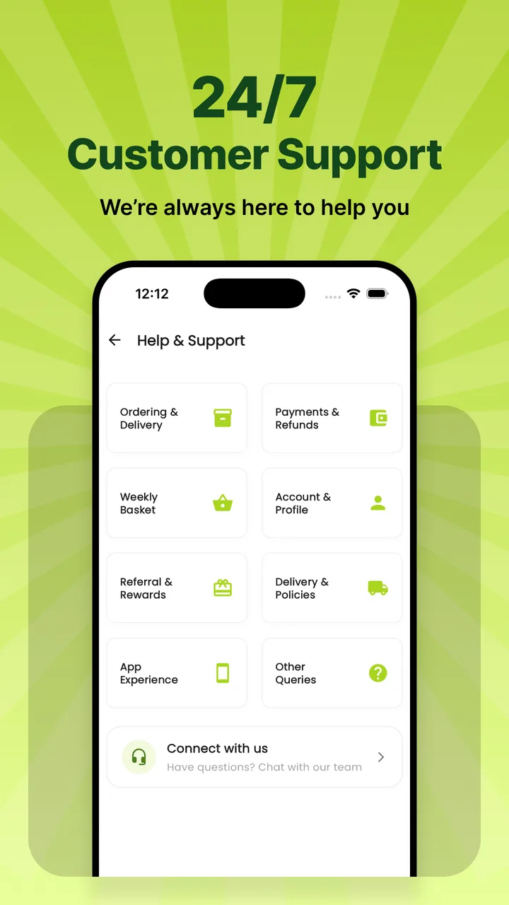 Tazoo Help and Support screen